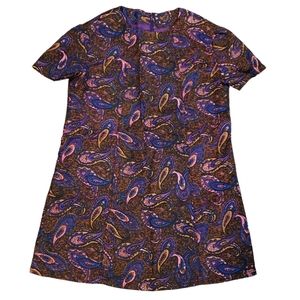 Vintage Handmade Girls 8 Mod Dress Paisley Mini Dress Retro 70's Brown Blue Pink